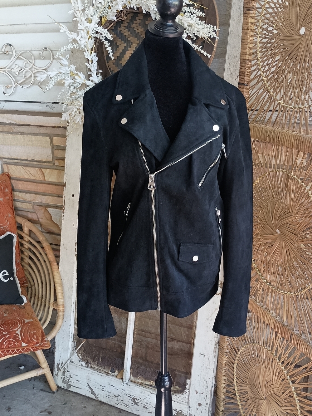 H&M Black Suede Asymmetric Moto Jacket_M